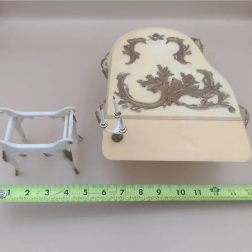 Vintage 1970s Baroque-Style Grand Piano Cake Decoration Candelabra White & Gold